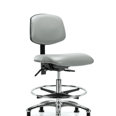 Vinyl Chair Chrome - Medium Bench Height with Seat Tilt, Chrome Foot Ring, & Casters in Dove Trailblazer Vinyl - VMBCH-CR-T1-A0-CF-RG-8567