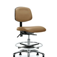 Vinyl Chair Chrome - Medium Bench Height with Seat Tilt, Chrome Foot Ring, & Casters in Taupe Trailblazer Vinyl - VMBCH-CR-T1-A0-CF-RG-8584