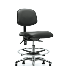 Vinyl Chair Chrome - Medium Bench Height with Seat Tilt, Chrome Foot Ring, & Casters in Carbon Supernova Vinyl - VMBCH-CR-T1-A0-CF-RG-8823