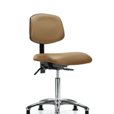 Vinyl Chair Chrome - Medium Bench Height with Seat Tilt & Stationary Glides in Taupe Trailblazer Vinyl - VMBCH-CR-T1-A0-NF-RG-8584