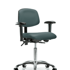 Vinyl Chair Chrome - Medium Bench Height with Seat Tilt, Adjustable Arms, & Casters in Colonial Blue Trailblazer Vinyl - VMBCH-CR-T1-A1-NF-CC-8546