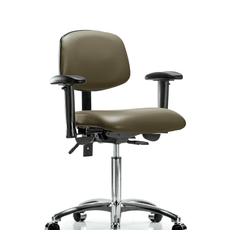 Vinyl Chair Chrome - Medium Bench Height with Seat Tilt, Adjustable Arms, & Casters in Taupe Supernova Vinyl - VMBCH-CR-T1-A1-NF-CC-8809