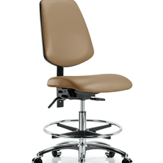Vinyl Chair Chrome - Medium Bench Height with Medium Back, Chrome Foot Ring, & Casters in Taupe Trailblazer Vinyl - VMBCH-MB-CR-T0-A0-CF-CC-8584