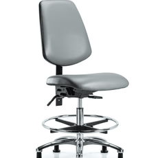 Vinyl Chair Chrome - Medium Bench Height with Medium Back, Chrome Foot Ring, & Stationary Glides in Sterling Supernova Vinyl - VMBCH-MB-CR-T0-A0-CF-RG-8840