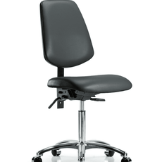 Vinyl Chair Chrome - Medium Bench Height with Medium Back & Casters in Carbon Supernova Vinyl - VMBCH-MB-CR-T0-A0-NF-CC-8823