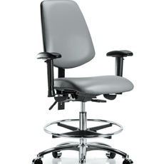 Vinyl Chair Chrome - Medium Bench Height with Medium Back, Adjustable Arms, Chrome Foot Ring, & Casters in Sterling Supernova Vinyl - VMBCH-MB-CR-T0-A1-CF-CC-8840