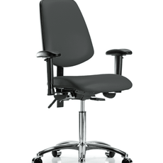 Vinyl Chair Chrome - Medium Bench Height with Medium Back, Adjustable Arms, & Casters in Charcoal Trailblazer Vinyl - VMBCH-MB-CR-T0-A1-NF-CC-8605