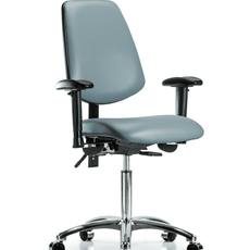 Vinyl Chair Chrome - Medium Bench Height with Medium Back, Adjustable Arms, & Casters in Storm Supernova Vinyl - VMBCH-MB-CR-T0-A1-NF-CC-8822