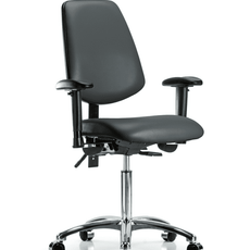 Vinyl Chair Chrome - Medium Bench Height with Medium Back, Adjustable Arms, & Casters in Carbon Supernova Vinyl - VMBCH-MB-CR-T0-A1-NF-CC-8823