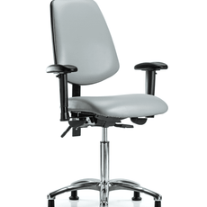 Vinyl Chair Chrome - Medium Bench Height with Medium Back, Adjustable Arms, & Stationary Glides in Dove Trailblazer Vinyl - VMBCH-MB-CR-T0-A1-NF-RG-8567