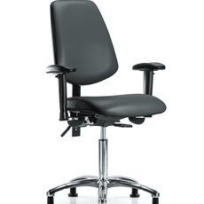 Vinyl Chair Chrome - Medium Bench Height with Medium Back, Adjustable Arms, & Stationary Glides in Carbon Supernova Vinyl - VMBCH-MB-CR-T0-A1-NF-RG-8823