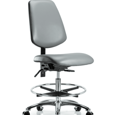 Vinyl Chair Chrome - Medium Bench Height with Medium Back, Seat Tilt, Chrome Foot Ring, & Casters in Sterling Supernova Vinyl - VMBCH-MB-CR-T1-A0-CF-CC-8840
