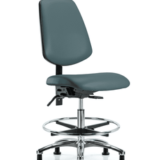 Vinyl Chair Chrome - Medium Bench Height with Medium Back, Seat Tilt, Chrome Foot Ring, & Stationary Glides in Colonial Blue Trailblazer Vinyl - VMBCH-MB-CR-T1-A0-CF-RG-8546
