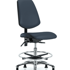 Vinyl Chair Chrome - Medium Bench Height with Medium Back, Seat Tilt, Chrome Foot Ring, & Stationary Glides in Imperial Blue Trailblazer Vinyl - VMBCH-MB-CR-T1-A0-CF-RG-8582