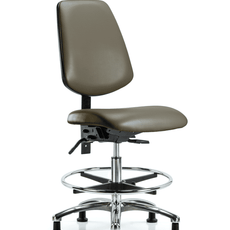 Vinyl Chair Chrome - Medium Bench Height with Medium Back, Seat Tilt, Chrome Foot Ring, & Stationary Glides in Taupe Supernova Vinyl - VMBCH-MB-CR-T1-A0-CF-RG-8809