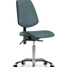 Vinyl Chair Chrome - Medium Bench Height with Medium Back, Seat Tilt, & Casters in Colonial Blue Trailblazer Vinyl - VMBCH-MB-CR-T1-A0-NF-CC-8546