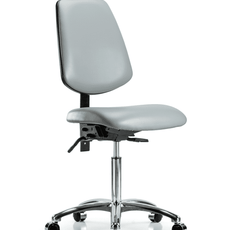 Vinyl Chair Chrome - Medium Bench Height with Medium Back, Seat Tilt, & Casters in Dove Trailblazer Vinyl - VMBCH-MB-CR-T1-A0-NF-CC-8567