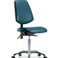 Vinyl Chair Chrome - Medium Bench Height with Medium Back, Seat Tilt, & Casters in Marine Blue Supernova Vinyl - VMBCH-MB-CR-T1-A0-NF-CC-8801