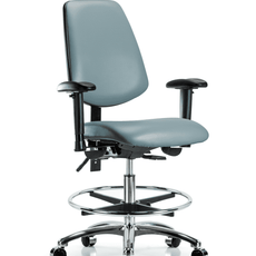 Vinyl Chair Chrome - Medium Bench Height with Medium Back, Seat Tilt, Adjustable Arms, Chrome Foot Ring, & Casters in Storm Supernova Vinyl - VMBCH-MB-CR-T1-A1-CF-CC-8822