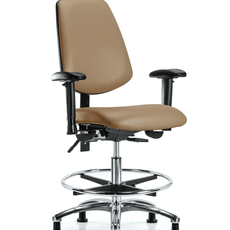 Vinyl Chair Chrome - Medium Bench Height with Medium Back, Seat Tilt, Adjustable Arms, Chrome Foot Ring, & Stationary Glides in Taupe Trailblazer Vinyl - VMBCH-MB-CR-T1-A1-CF-RG-8584