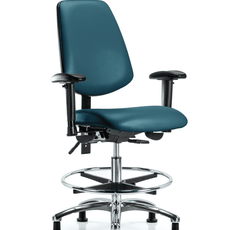 Vinyl Chair Chrome - Medium Bench Height with Medium Back, Seat Tilt, Adjustable Arms, Chrome Foot Ring, & Stationary Glides in Marine Blue Supernova Vinyl - VMBCH-MB-CR-T1-A1-CF-RG-8801
