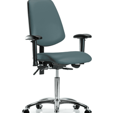 Vinyl Chair Chrome - Medium Bench Height with Medium Back, Seat Tilt, Adjustable Arms, & Casters in Colonial Blue Trailblazer Vinyl - VMBCH-MB-CR-T1-A1-NF-CC-8546