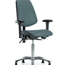 Vinyl Chair Chrome - Medium Bench Height with Medium Back, Seat Tilt, Adjustable Arms, & Stationary Glides in Colonial Blue Trailblazer Vinyl - VMBCH-MB-CR-T1-A1-NF-RG-8546