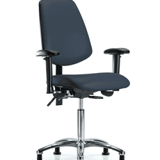 Vinyl Chair Chrome - Medium Bench Height with Medium Back, Seat Tilt, Adjustable Arms, & Stationary Glides in Imperial Blue Trailblazer Vinyl - VMBCH-MB-CR-T1-A1-NF-RG-8582