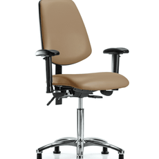 Vinyl Chair Chrome - Medium Bench Height with Medium Back, Seat Tilt, Adjustable Arms, & Stationary Glides in Taupe Trailblazer Vinyl - VMBCH-MB-CR-T1-A1-NF-RG-8584