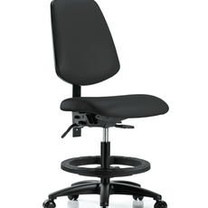 Vinyl Chair - Medium Bench Height with Medium Back, Black Foot Ring, & Casters in Black Trailblazer Vinyl - VMBCH-MB-RG-T0-A0-BF-RC-8540