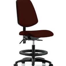 Vinyl Chair - Medium Bench Height with Medium Back, Black Foot Ring, & Casters in Burgundy Trailblazer Vinyl - VMBCH-MB-RG-T0-A0-BF-RC-8569