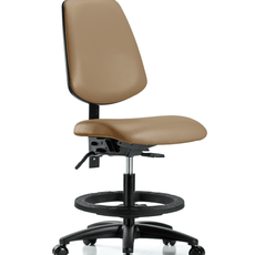 Vinyl Chair - Medium Bench Height with Medium Back, Black Foot Ring, & Casters in Taupe Trailblazer Vinyl - VMBCH-MB-RG-T0-A0-BF-RC-8584