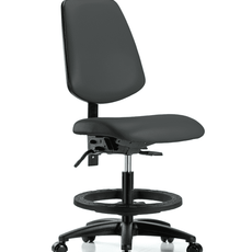 Vinyl Chair - Medium Bench Height with Medium Back, Black Foot Ring, & Casters in Charcoal Trailblazer Vinyl - VMBCH-MB-RG-T0-A0-BF-RC-8605