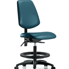 Vinyl Chair - Medium Bench Height with Medium Back, Black Foot Ring, & Casters in Marine Blue Supernova Vinyl - VMBCH-MB-RG-T0-A0-BF-RC-8801