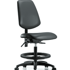 Vinyl Chair - Medium Bench Height with Medium Back, Black Foot Ring, & Casters in Carbon Supernova Vinyl - VMBCH-MB-RG-T0-A0-BF-RC-8823