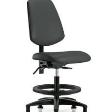 Vinyl Chair - Medium Bench Height with Medium Back, Black Foot Ring, & Stationary Glides in Charcoal Trailblazer Vinyl - VMBCH-MB-RG-T0-A0-BF-RG-8605
