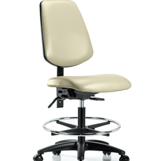 Vinyl Chair - Medium Bench Height with Medium Back, Chrome Foot Ring, & Casters in Adobe White Trailblazer Vinyl - VMBCH-MB-RG-T0-A0-CF-RC-8501