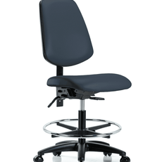 Vinyl Chair - Medium Bench Height with Medium Back, Chrome Foot Ring, & Casters in Imperial Blue Trailblazer Vinyl - VMBCH-MB-RG-T0-A0-CF-RC-8582