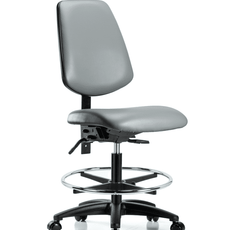 Vinyl Chair - Medium Bench Height with Medium Back, Chrome Foot Ring, & Casters in Sterling Supernova Vinyl - VMBCH-MB-RG-T0-A0-CF-RC-8840