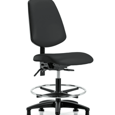 Vinyl Chair - Medium Bench Height with Medium Back, Chrome Foot Ring, & Stationary Glides in Black Trailblazer Vinyl - VMBCH-MB-RG-T0-A0-CF-RG-8540