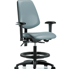Vinyl Chair - Medium Bench Height with Medium Back, Adjustable Arms, Black Foot Ring, & Casters in Storm Supernova Vinyl - VMBCH-MB-RG-T0-A1-BF-RC-8822