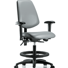 Vinyl Chair - Medium Bench Height with Medium Back, Adjustable Arms, Black Foot Ring, & Casters in Sterling Supernova Vinyl - VMBCH-MB-RG-T0-A1-BF-RC-8840
