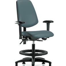 Vinyl Chair - Medium Bench Height with Medium Back, Adjustable Arms, Black Foot Ring, & Stationary Glides in Colonial Blue Trailblazer Vinyl - VMBCH-MB-RG-T0-A1-BF-RG-8546