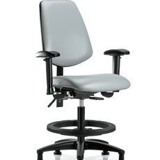 Vinyl Chair - Medium Bench Height with Medium Back, Adjustable Arms, Black Foot Ring, & Stationary Glides in Dove Trailblazer Vinyl - VMBCH-MB-RG-T0-A1-BF-RG-8567