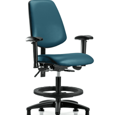Vinyl Chair - Medium Bench Height with Medium Back, Adjustable Arms, Black Foot Ring, & Stationary Glides in Marine Blue Supernova Vinyl - VMBCH-MB-RG-T0-A1-BF-RG-8801
