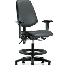 Vinyl Chair - Medium Bench Height with Medium Back, Adjustable Arms, Black Foot Ring, & Stationary Glides in Carbon Supernova Vinyl - VMBCH-MB-RG-T0-A1-BF-RG-8823