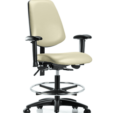 Vinyl Chair - Medium Bench Height with Medium Back, Adjustable Arms, Chrome Foot Ring, & Casters in Adobe White Trailblazer Vinyl - VMBCH-MB-RG-T0-A1-CF-RC-8501