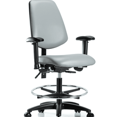 Vinyl Chair - Medium Bench Height with Medium Back, Adjustable Arms, Chrome Foot Ring, & Casters in Dove Trailblazer Vinyl - VMBCH-MB-RG-T0-A1-CF-RC-8567