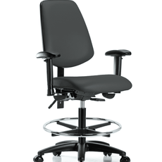 Vinyl Chair - Medium Bench Height with Medium Back, Adjustable Arms, Chrome Foot Ring, & Casters in Charcoal Trailblazer Vinyl - VMBCH-MB-RG-T0-A1-CF-RC-8605