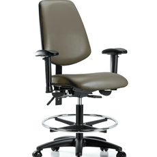 Vinyl Chair - Medium Bench Height with Medium Back, Adjustable Arms, Chrome Foot Ring, & Casters in Taupe Supernova Vinyl - VMBCH-MB-RG-T0-A1-CF-RC-8809